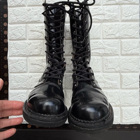 John Fluevog Tall Angels Bill Black Patent leather 12 Eye Combat Boots - Picture 8 of 14